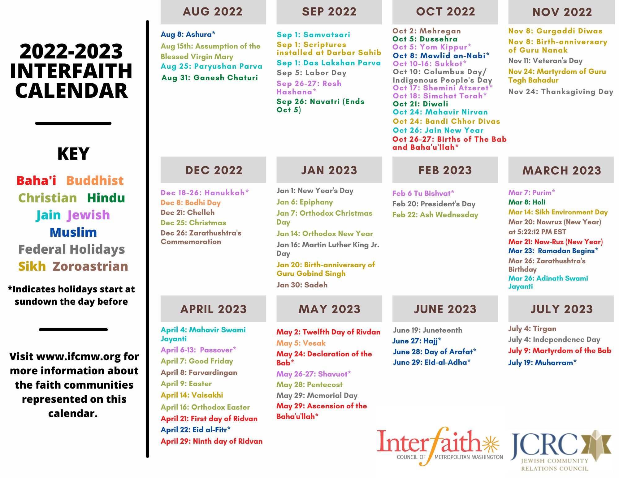 2022-2023 Interfaith Calendar - InterFaith Council of Metropolitan Washington 2022-2023 Interfaith Calendar - InterFaith Council of Metropolitan Washington